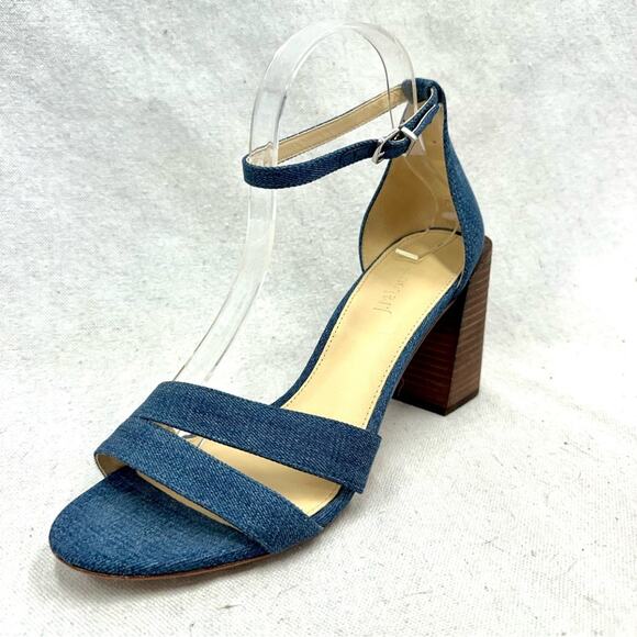 J Mclaughlin Shauna Denim Ankle Strap Sandals Block Heel size 8.5 - Picture 1 of 16